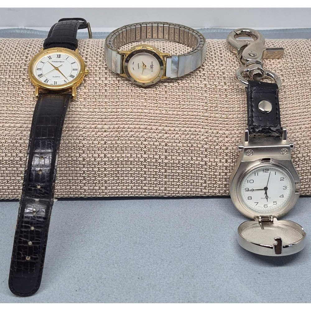 Vintage Timetech LA Express Watch Lot 3 Men Woman Gold Silver MOP Analog Quartz